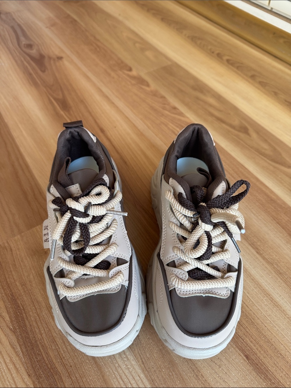 Women's Wedge Sneakers in Beige and Brown
